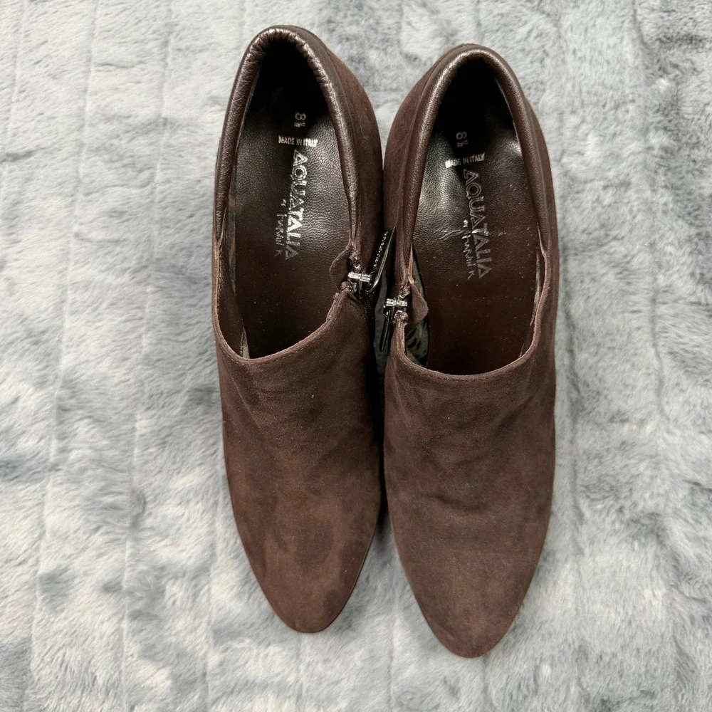 Aquatalia Marvin K Brown Suede Ankle Booties Side Zip Platform Heels Italy 8.5